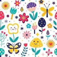seamless pattern with flowers and butterflies vector