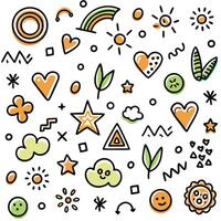 a set of colorful doodles with various shapes and symbols vector