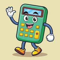 a cartoon calculator character waving and smiling vector