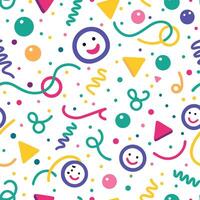 a colorful pattern with a smiley face and other shapes vector