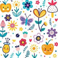 a colorful pattern with flowers and butterflies vector