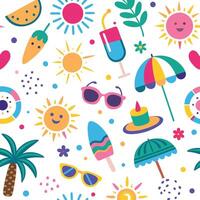 summer seamless pattern with colorful objects vector