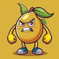 an angry lemon character with a leaf on its head vector