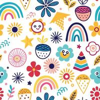 a colorful pattern with flowers, stars and other objects vector