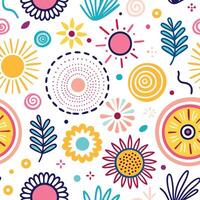 a colorful pattern with flowers and leaves vector