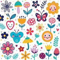 seamless pattern with flowers and butterflies vector