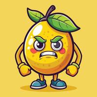 an angry lemon character with a green leaf on its head vector