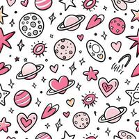 a pink and white space pattern with stars and planets vector