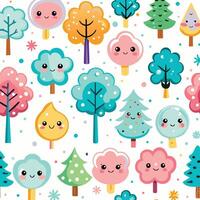 a pattern with trees and faces vector
