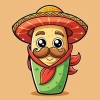 cartoon mexican taco character with mustache and mustache vector