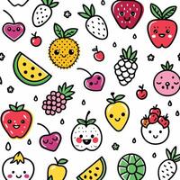 seamless fruit pattern with cute fruits and berries vector
