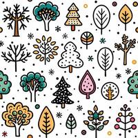 seamless pattern with trees and leaves vector