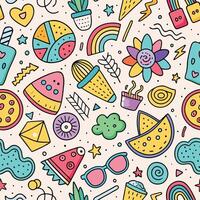 seamless pattern with colorful objects and doodles vector
