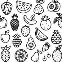 a set of fruit and vegetables drawn in black and white vector