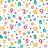 seamless pattern with colorful numbers and stars on white background vector