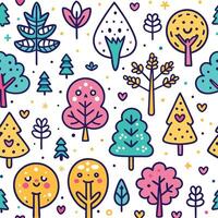 seamless pattern with cute trees and hearts vector
