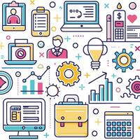 business and technology icons in a flat line style vector