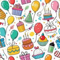 seamless birthday party pattern with balloons and cake vector
