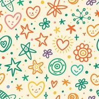 a colorful pattern with hearts, stars and other symbols vector