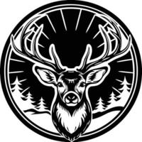 a deer head in a circle with a sun in the background vector