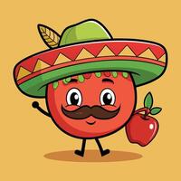 mexican apple character with mustache and mustache illustration vector