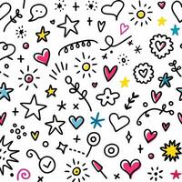 seamless pattern with doodles and hearts vector