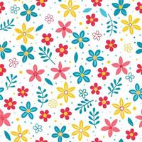 floral seamless pattern with colorful flowers and leaves vector