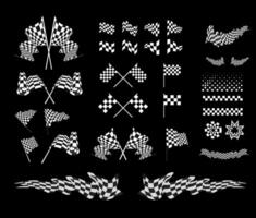 Checkered flags set on black background vector