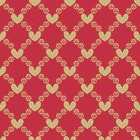 Heart shape with snowflake ornaments on red wallpaper. Seamless pattern. vector