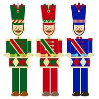 Triple Nutcrackers of Christmas theme, red, green, blue. Icons symbol group of object. White background. vector