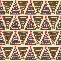 Christmas Tree of Brownie. Cream Background seamless pattern. vector
