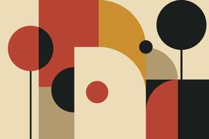 An abstract painting with black, red and orange shapes vector