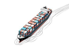 A drawing of a container ship on a white background vector