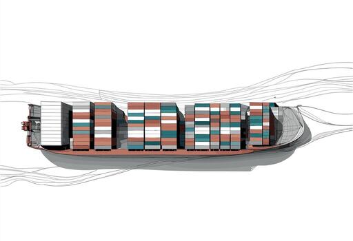 A drawing of a ship with containers on it vector