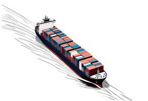 A drawing of a container ship on the ocean vector