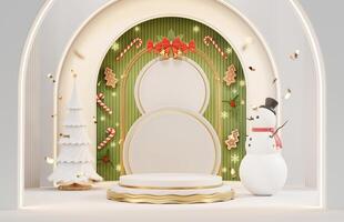 White Merry Christmas event product display podium with decoration background 3d rendering photo