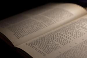 macro photography of a book page with text in Latin font photo