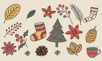 A vibrant and playful collection of hand-drawn Christmas elements vector