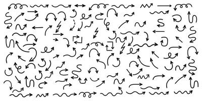 A Collection of Hand Drawn Black Arrows Set in Various Styles vector