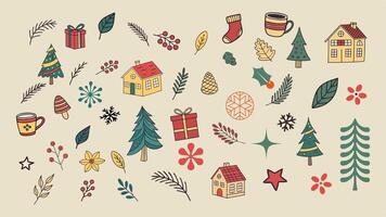 A festive Christmas illustration with a variety of hand-drawn elements vector
