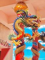 Dragon statue,dragon symbol,dragon Chinese is a beautiful Thai and Chinese architecture of shrine, temple.Symbol of good luck and prosperity during the Chinese New Year celebrations. photo
