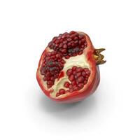 a 3D pomegranate is cut in half on a white background photo