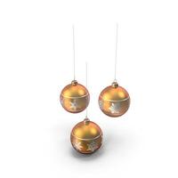 3D three golden christmas balls hanging from strings photo