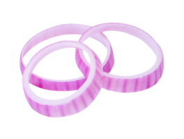 Top view photo of red onion slices or onion rings in stack isolated shallot in file format png