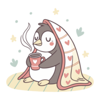 pinguim debaixo uma cobertor transparente. pinguim . fofa desenho animado. inverno temporada. frio clima. png