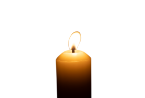A single burning candle flame or light glowing on a big white candle isolated in file format png