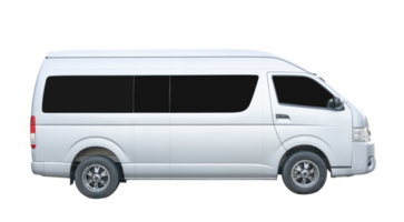 Side view of white van car isolated with clipping path in file format png