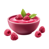 A bowl of raspberry yogurt with raspberries png