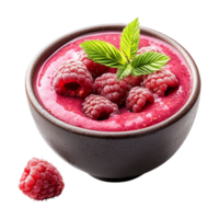 A bowl of raspberry smoothie with fresh raspberries png