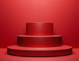 Christmas 3d scene with red podium platform photo